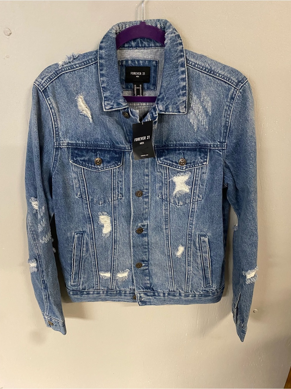 Forever 21 Distressed Blue Denim Jacket - XS new with tags